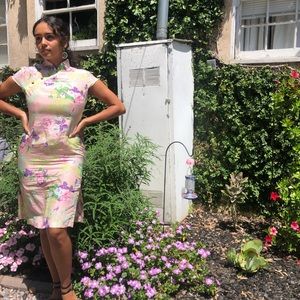 Pink Floral Linen Pink Dress Size Large